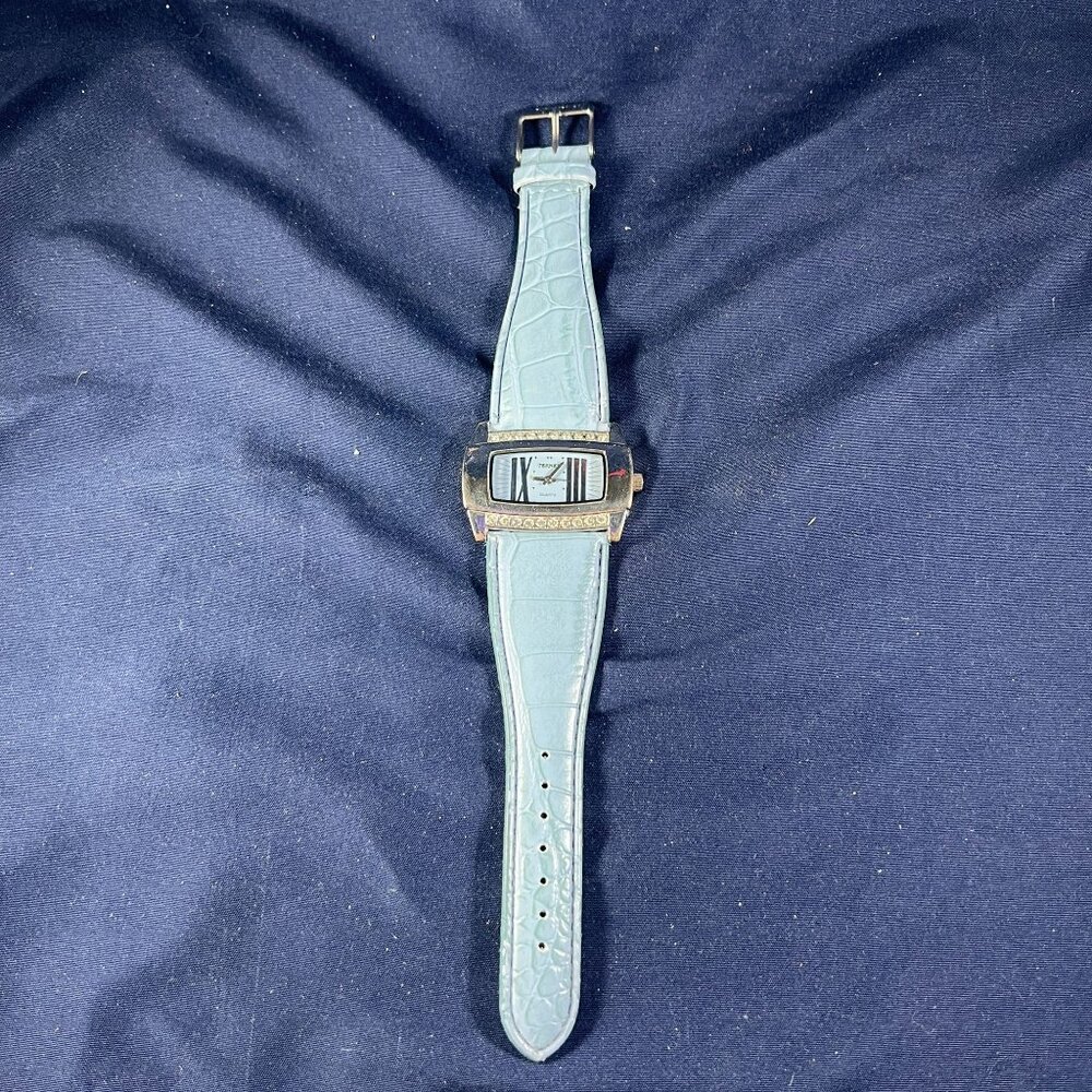 Bijoux Terner Womens Quartz Watch With Light Blue Croc-Embossed Band & Rhineston